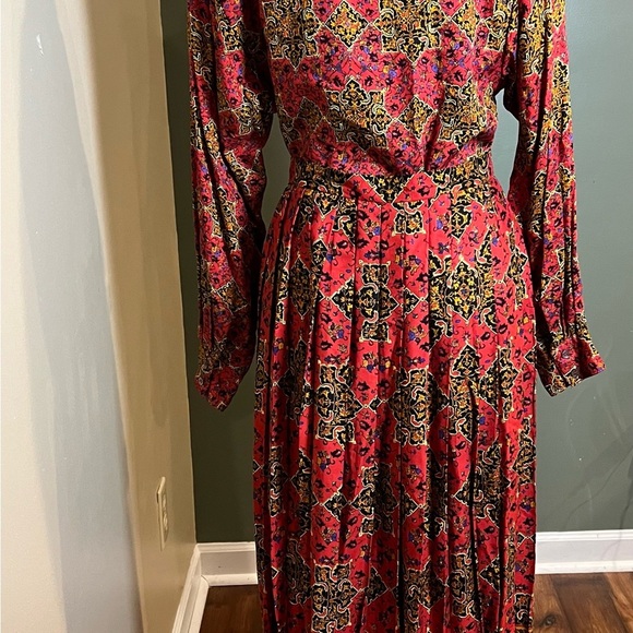 VTG Saks Fifth Avenue Evan Picone Red Paisley 80s Secretary Skirt Set READ - Picture 8 of 12